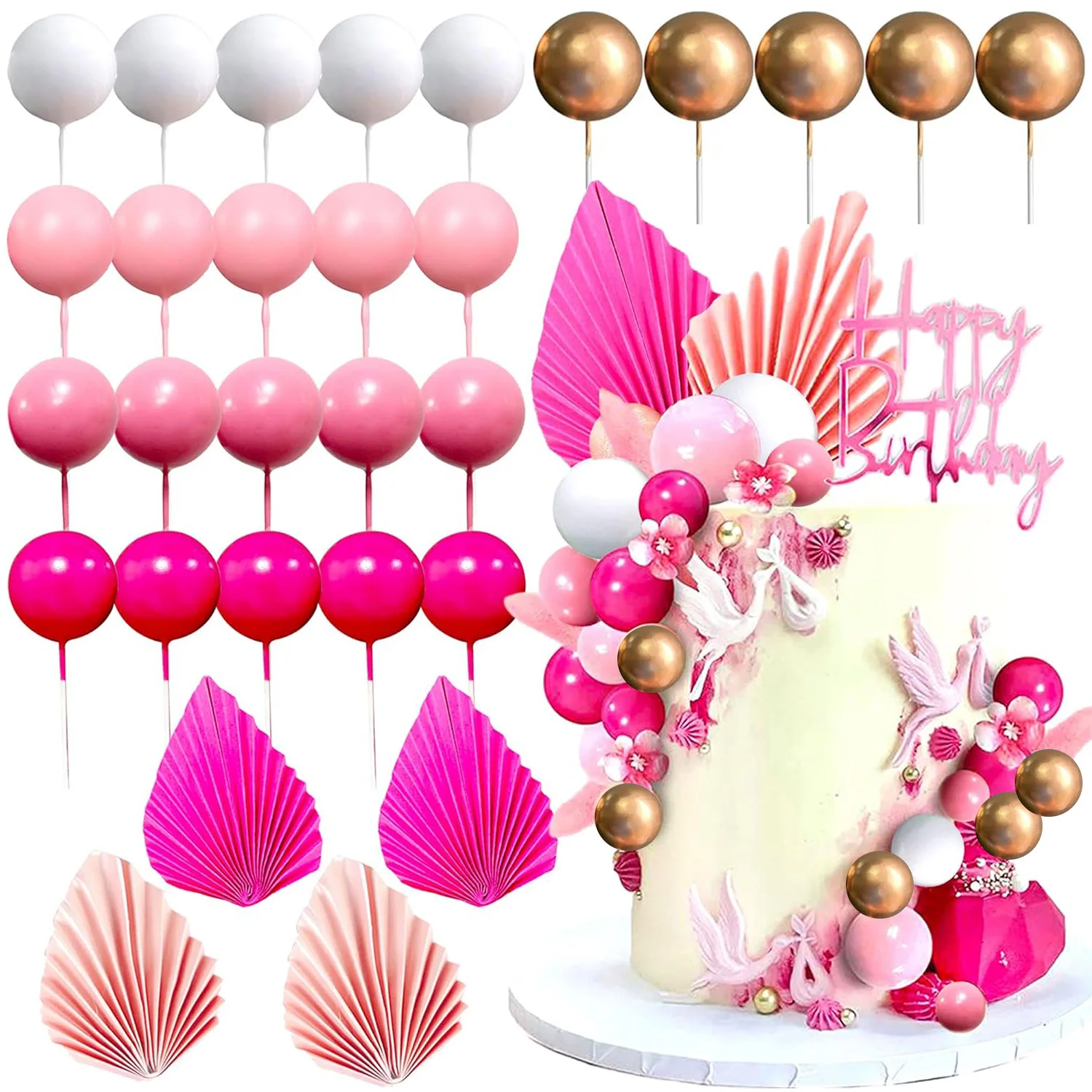 Gyufise 32 Palline Decorative Per Torte Con Foglie Di Palma - Decorazioni In Carta Per Compleanni, Matrimoni E Baby Shower, Verde