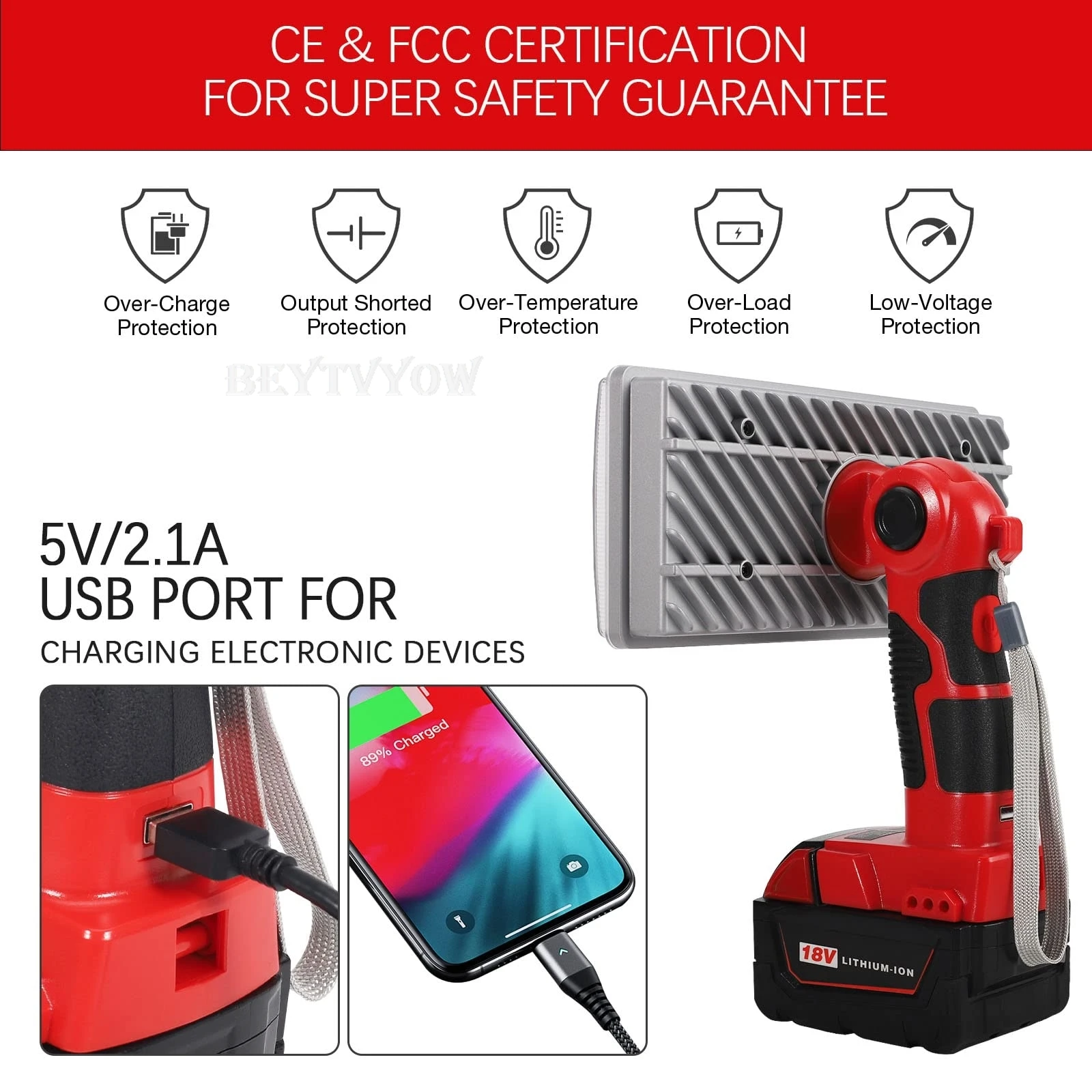 4200LM LED Work Light Compatible with Milwaukee 18v Battery Portable Floodlight