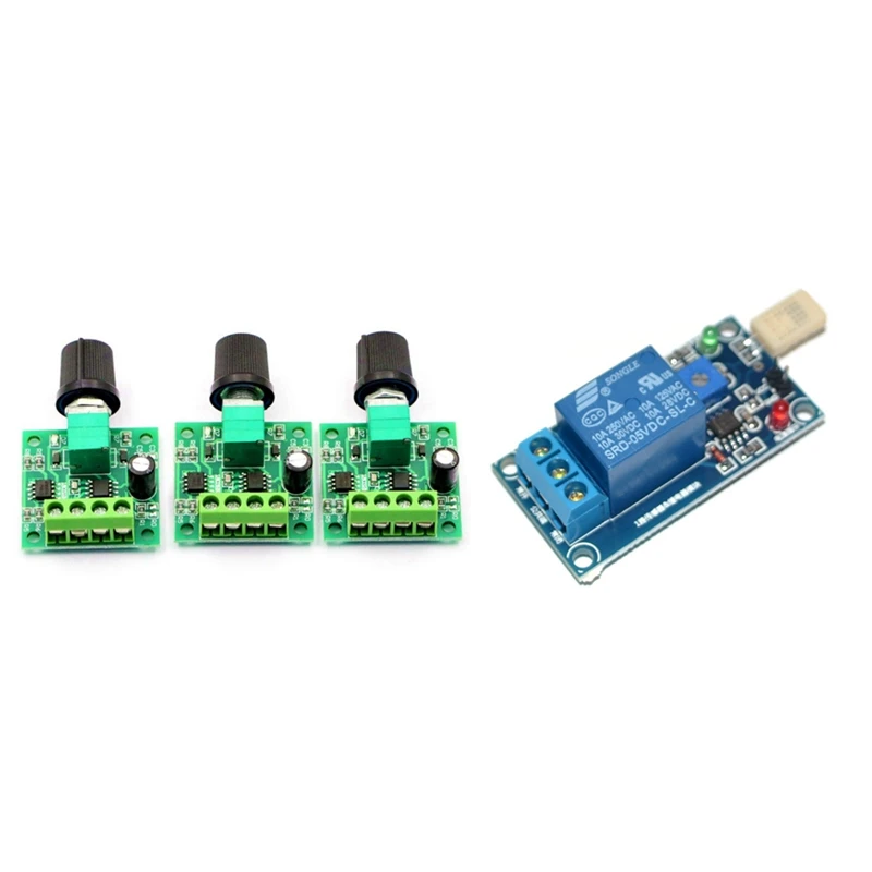 

3 Pcs Low Voltage DC Motor Speed Controller & 1 Pcs T9 DC5V Humidity Sensitive Switch Relay Module