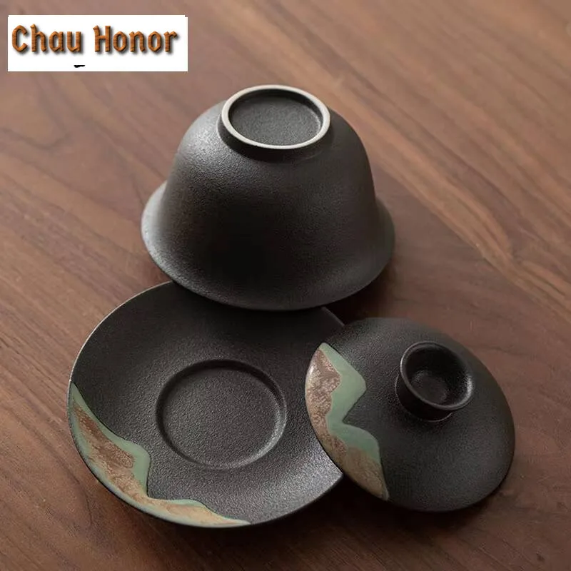 180ml Hand Painted Distant Hills Coarse Pottery Gaiwan Tea Tureen Tea Bowl With Lid Kit Tea Maker Cover Bowl Teaset Ornaments