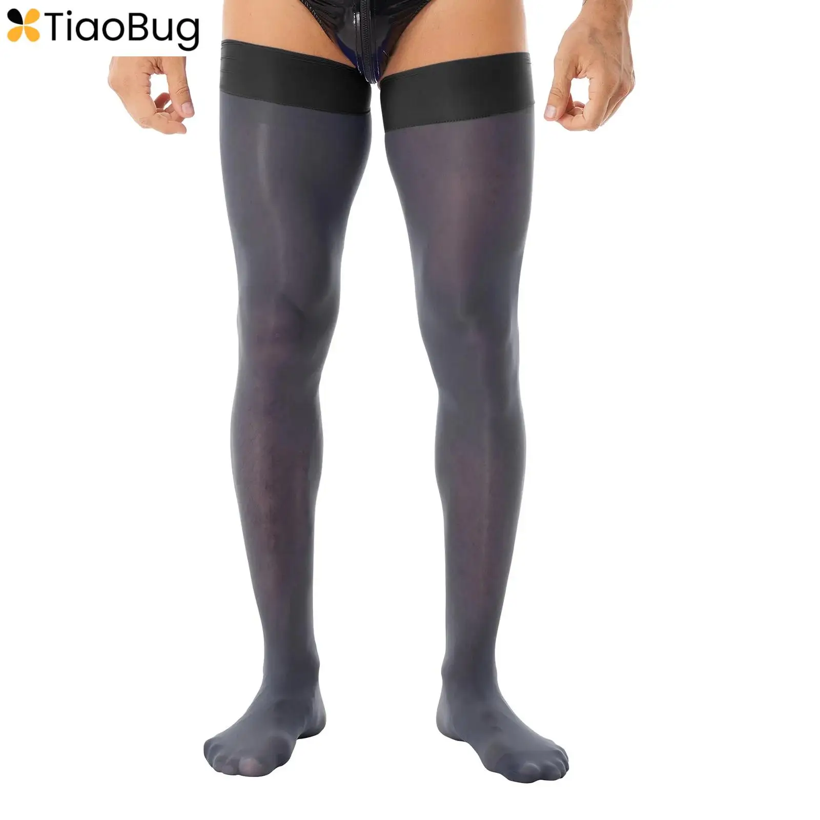 Men Shiny Glossy Long Stockings Mens Exotic See-through Thin Solid Color Shaping Elastic Sheer Thigh High Socks Overknee Hosiery long stockings for women s lingerie classic embroidery over knee thigh high stockings ultra thin transparent exotic hosiery