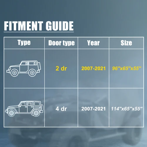 X Autohaux 차량용 차체 커버, 지프 랭글러 JK JL 하드탑 2 4 도어 2007 2021, 야외 방풍 방수, 210D 옥스포드 보호 2