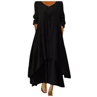 Robe longue en coton pour femmes, décontractée, à la mode, avec boutons, couleur unie, pour documents 4