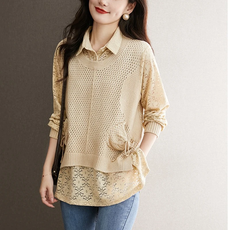 

Модный повседневный вязаный свитер, блузки, Однотонный свитер, новинка, элегантная вязаная блузка, пуловеры, рубашки, базовые Топы, весна-лето