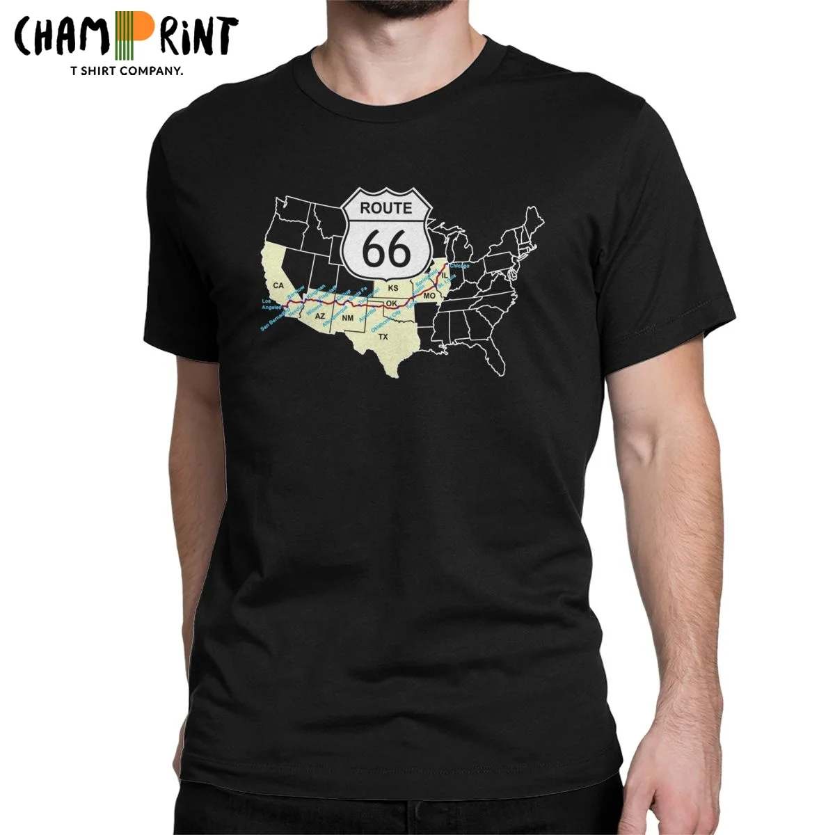 

Men's T-Shirt America Highway Route 66 Vintage 100% Cotton Tees Short Sleeve T Shirt Round Neck Clothes New Arrival