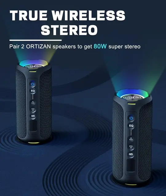 Ortizan X8 Pro Portable Bluetooth Speaker | 40W, Deep Bass, RGB Lights, IP7 3