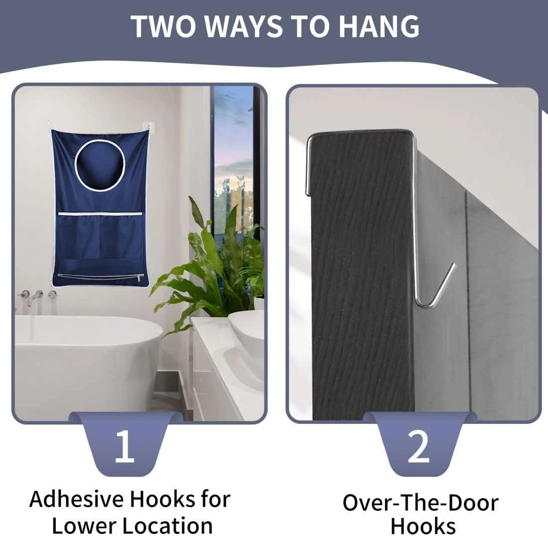 2-Piece Hanging Laundry Basket Bag With Adjustable Stainless Steel Door Hook For Storing Dirty Clothes And Saving Space 5
