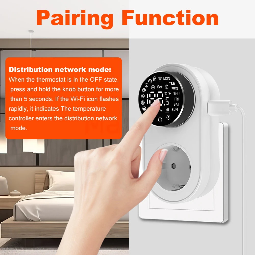 MANHOT Tuya 16A WiFi LED Thermostat Wireless Electric Plug-in Thermostat Socket Temperature Controller Voice Control For Alexa