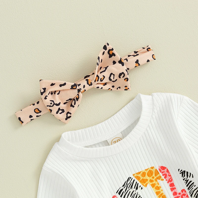 

Toddler Baby Girl Outfits Newborn Infant Fall Clothes Cute Long Sleeve Romper Tops Leopard Flare Pants Headband Set