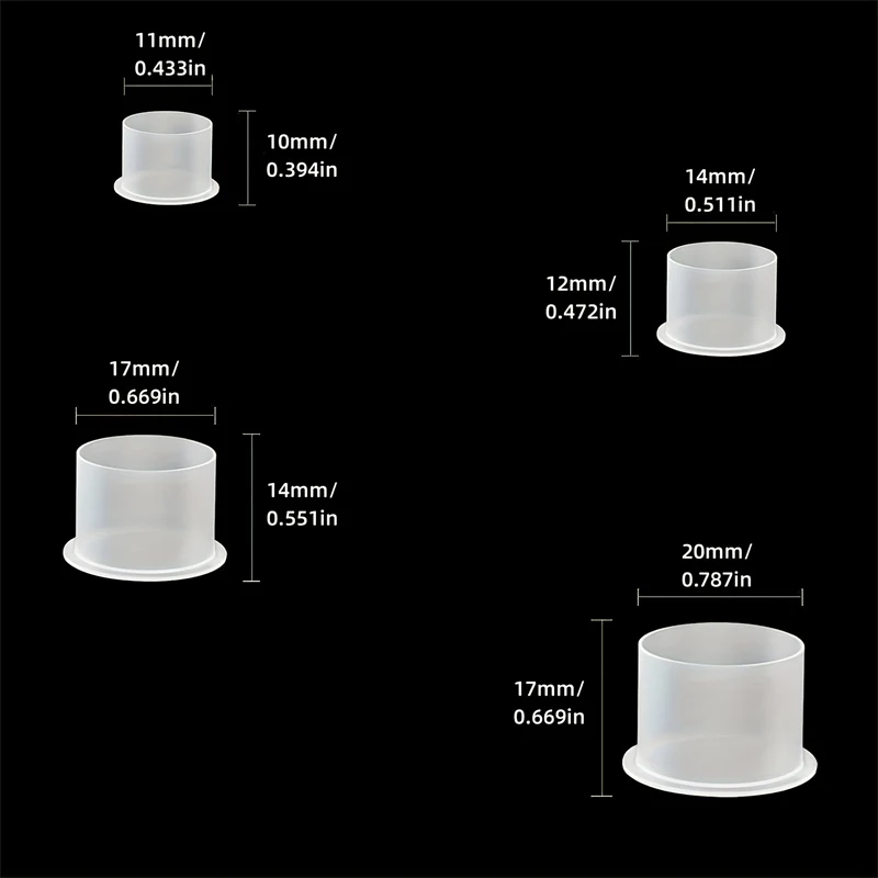 JC TATTOO 100pcs Disposable Tattoo Ink Caps S/M/L/XL Tattoo Ink Cups with Base Clear Plastic Pigment Permanent Makeup Container 3