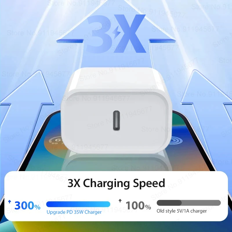 애플 아이폰용 고속 충전기, For Apple iPhone PD 35W, 14, 13, 12, 11, 15 프로 맥스 플러스, USB C 충전기, 고속 충전, 7, 8, 6, 6S, XR, XS, SE, 휴대