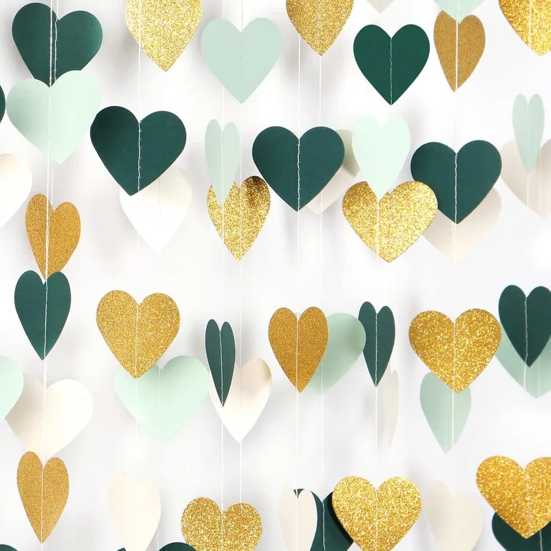 Love Heart Garlands Wedding Party Decorations Paper Streamer String for Rustic Wedding Neutral Baby Shower