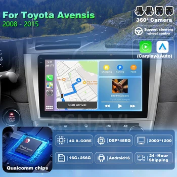 Autoradio Android 16 con Carplay per Toyota Avensis 2008-2015, GPS, WIFI+4G, Lettore Video Stereo 2Din, Telecamera 360°, Navigazione