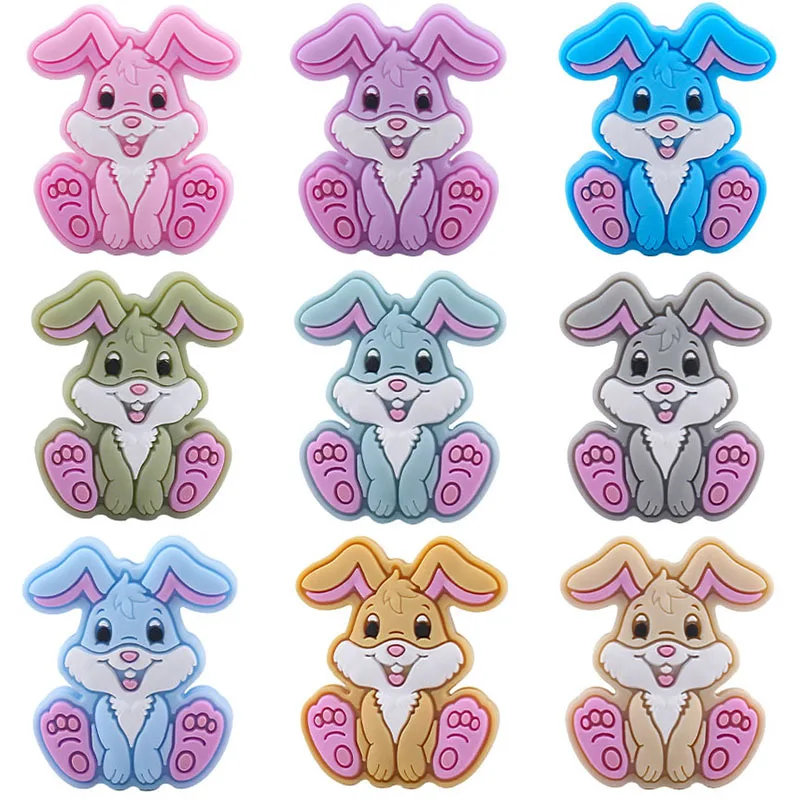 

5Pcs/Lot Cartoon Rabbit Silicone Teether Beads for DIY Pacifier Clips Baby Dummy Chain Safe Toy Accessories Findings BPA Free