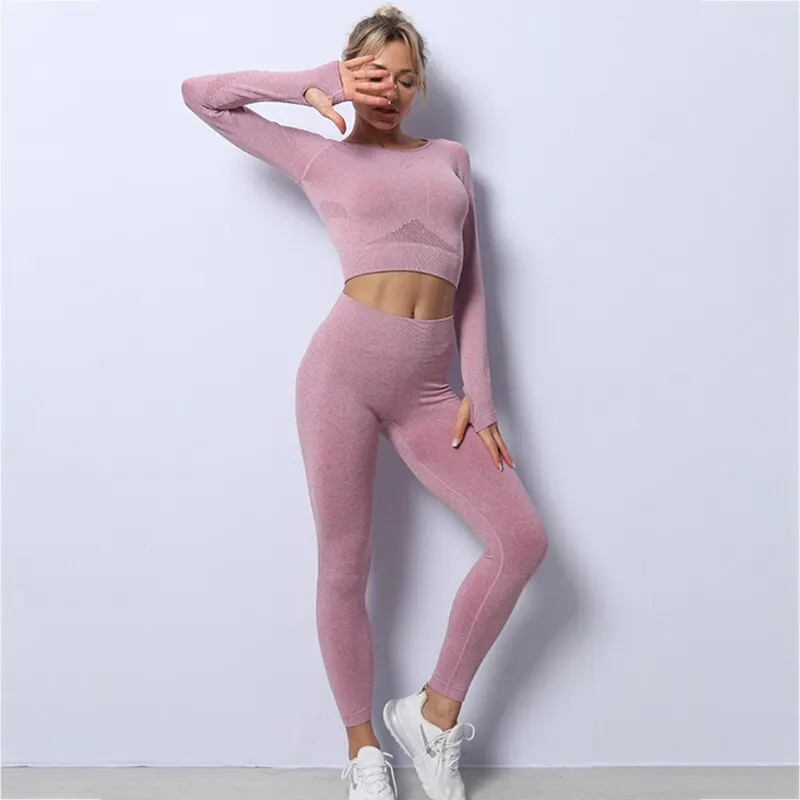Donne Yoga 2 Pezzi Abiti Da Allenamento Leggings A Vita Alta Senza Cuciture Sport Crop Top Set Di Vestiti Da Corsa