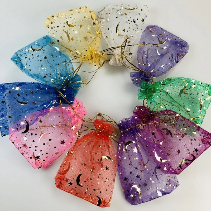 Gift Bags 50/100 Pcs Drawstring Jewelry Candy Packaging Star Moon Small Organza Pouches Wedding Favor