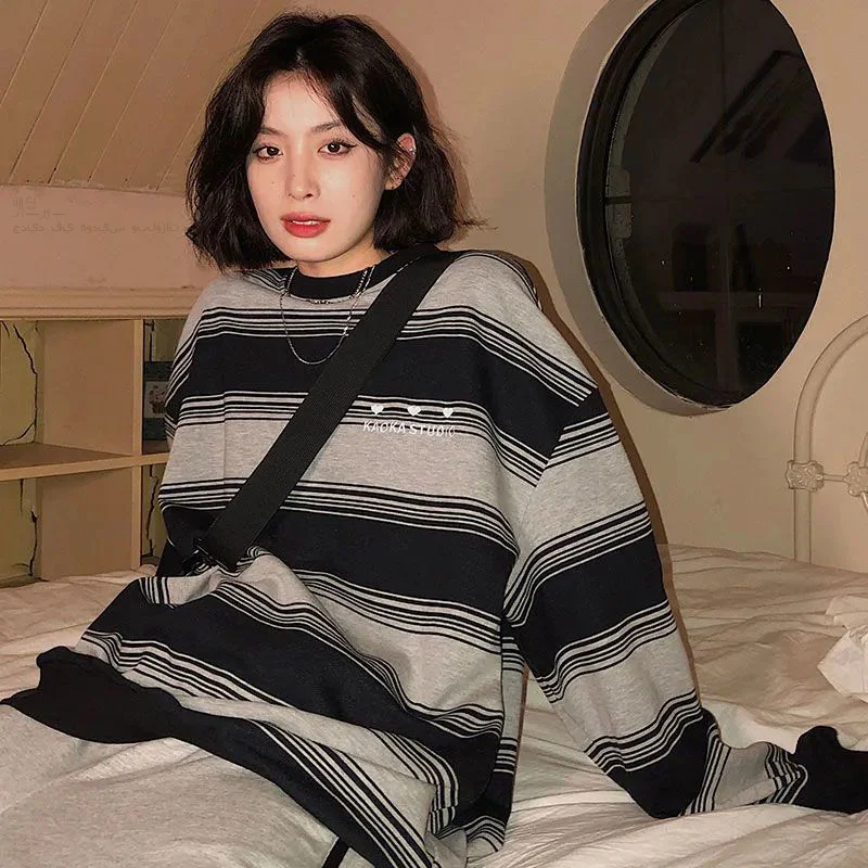 

Streetwear Harajuku Hoodies Women Y2K Sweatshirts Girls Vintage Goth Stripe Hoodie Oversized Korean Casual Tops K Pop Clothes