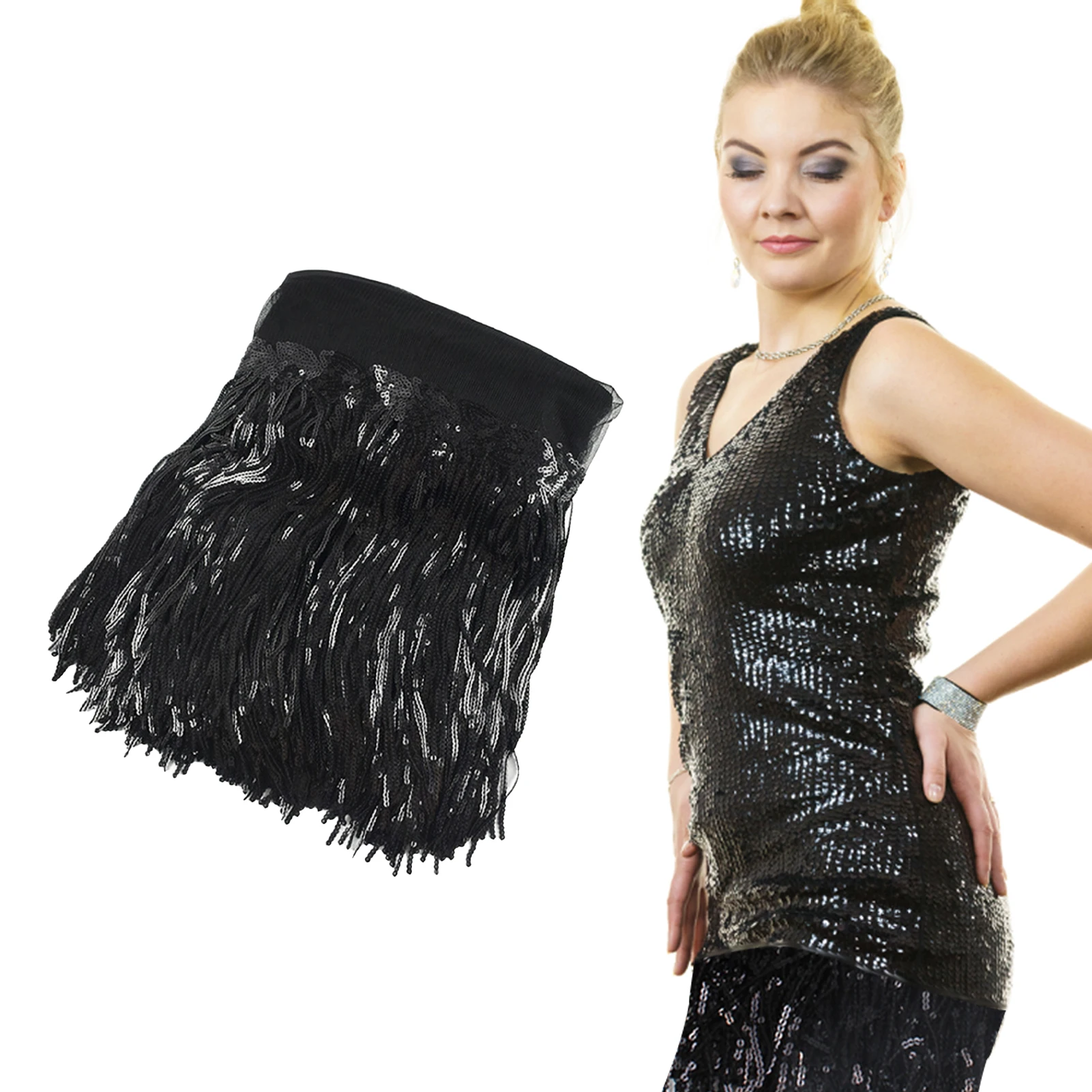 10 Yard Dress Leaf Shape Performance Clothing Fringe Trim With Sequins Sewing Accessories DIY Black Silver Polyester Curtain