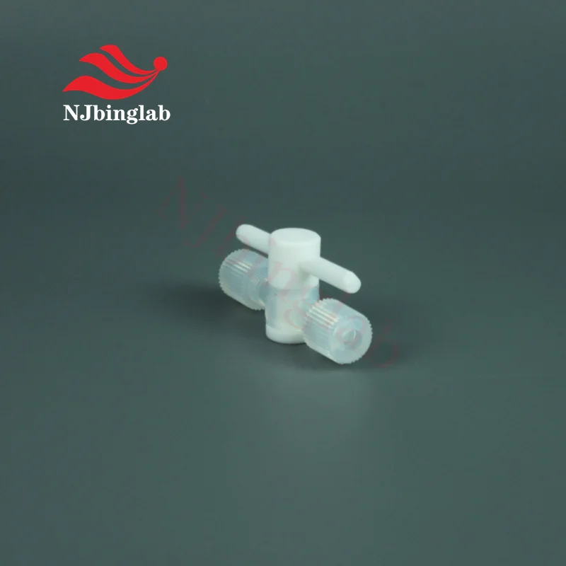 NJbinglab PFA 2-Way Manual Stop Valve for 1/4 Tube Semiconductor Manufacturing Chemical Transfer