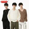 Men's Korean Style Lazy Loose Hollow Thin Knitted Shirt Trendy 2024 Autumn Long Sleeve Pullover Sweater Shirts 1