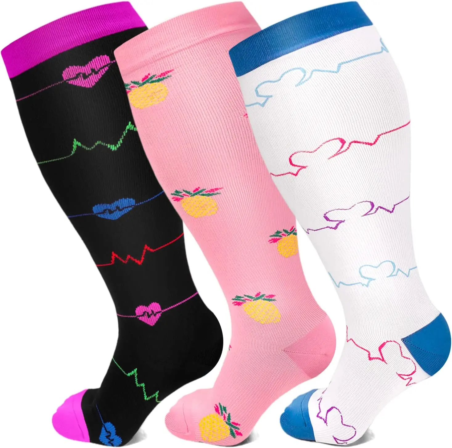 

3/6/7 Pairs Compression Socks Varicose Veins Knee High Nylon Anti Fatigue Pain Relief Sportrs Compression Socks Travel Plus Size