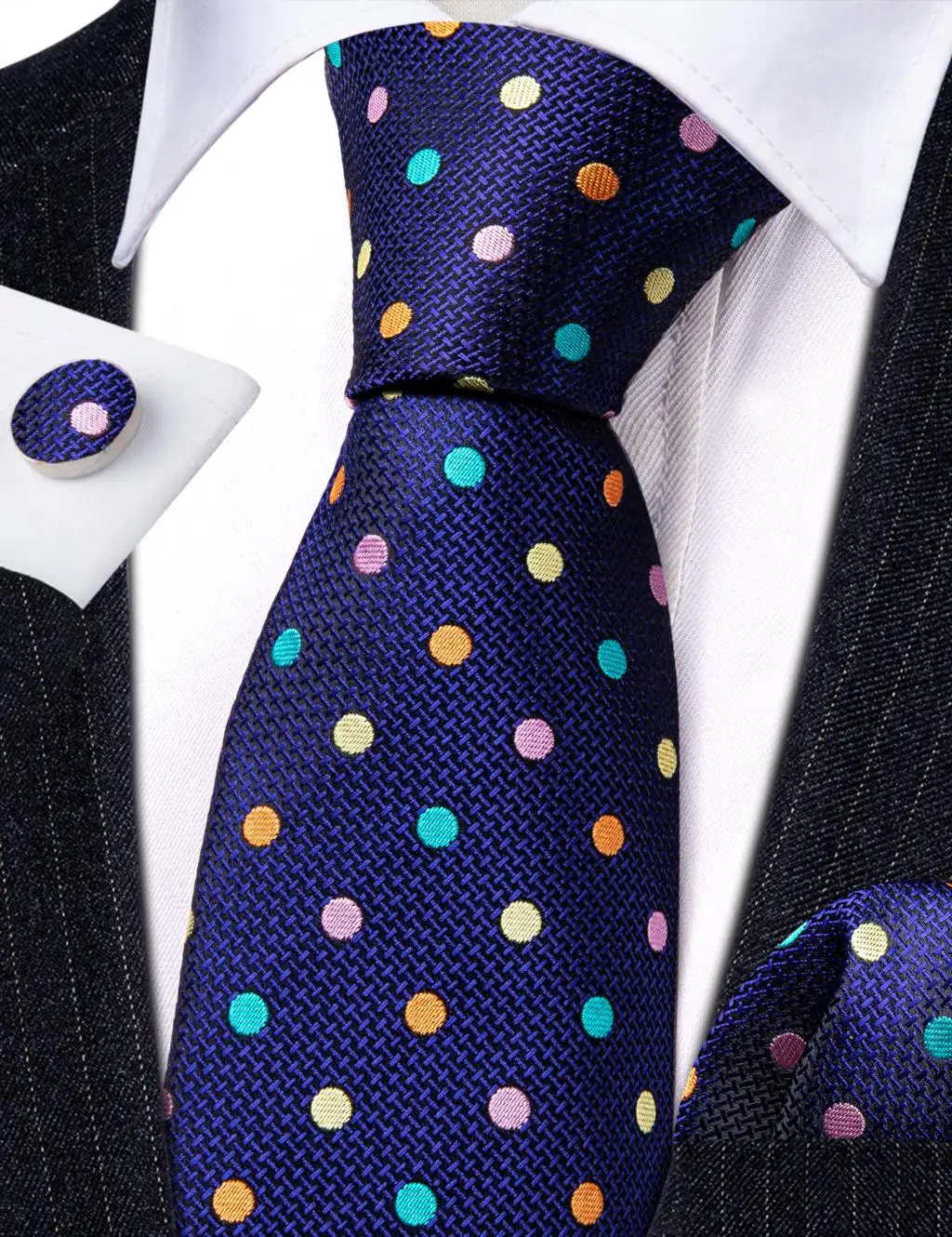 Men Tie Hankerchief Cufflinks Set Designer Necktie for Male Wedding Business Party 30 Colours neck tie