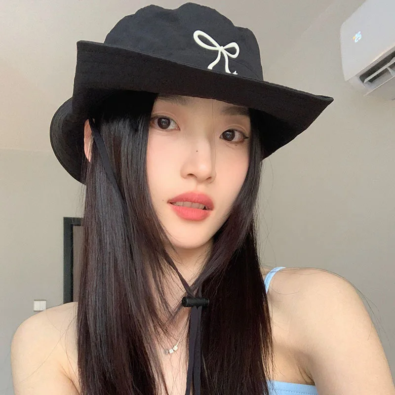 Bow Embroidery Women Quick Dry Bucket Hat Summer Outdoor Hiking camping Panama Caps Wide Brim Fordable Sunscreen Basin Hats