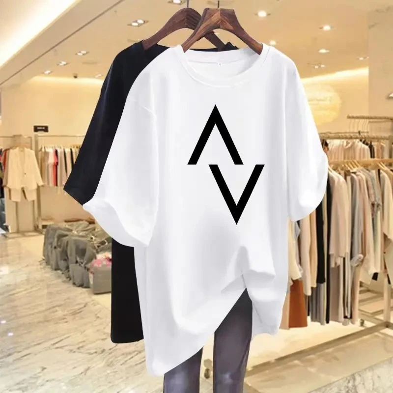 Women's Clothing Short Sleeved Cotton Casual Loose T-shirt Fashion Printed Y2k 4XL Basic Pullover Summer O-neck Top T-shirt Cotton T Shirt T Shirt