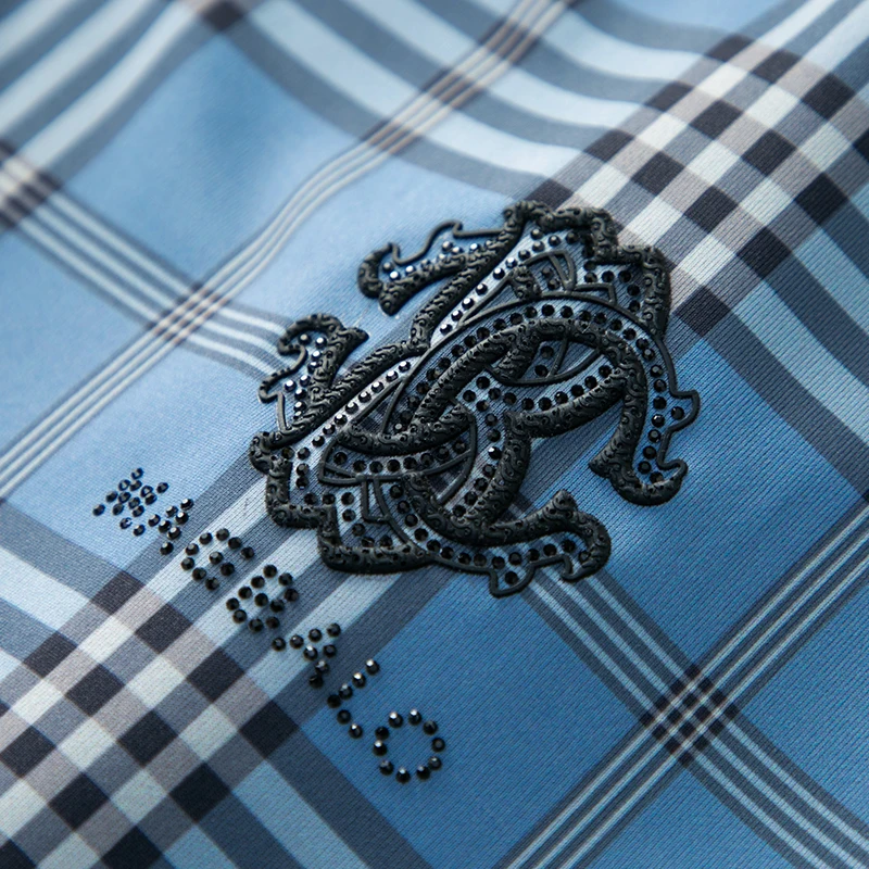 Men Ice Silk Shirt High-End Plaid Embroidery Diamond Trend Seamless Lapel Comfort No Iron Summer