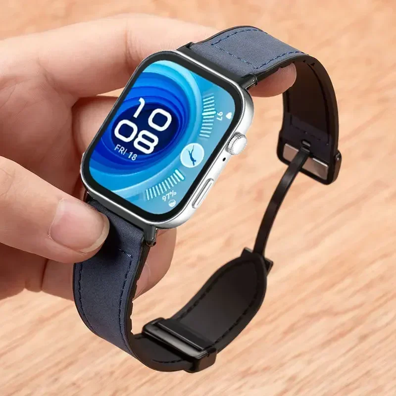 حزام سيليكون + جلدي لساعة هواوي فيت 4 برو/4/3 مشبك...