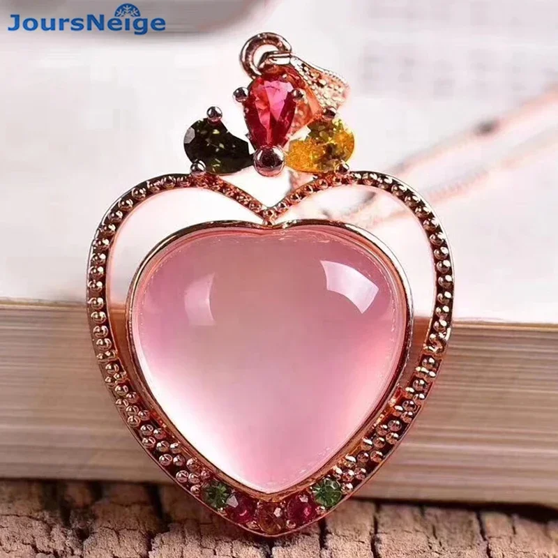 

Оптовая продажа, розовая Подвеска из натурального кристалла в форме сердца с инкрустированным сплавом золотым ожерелье-цепочка, удачная для женщин, ювелирные изделия из кристаллов
