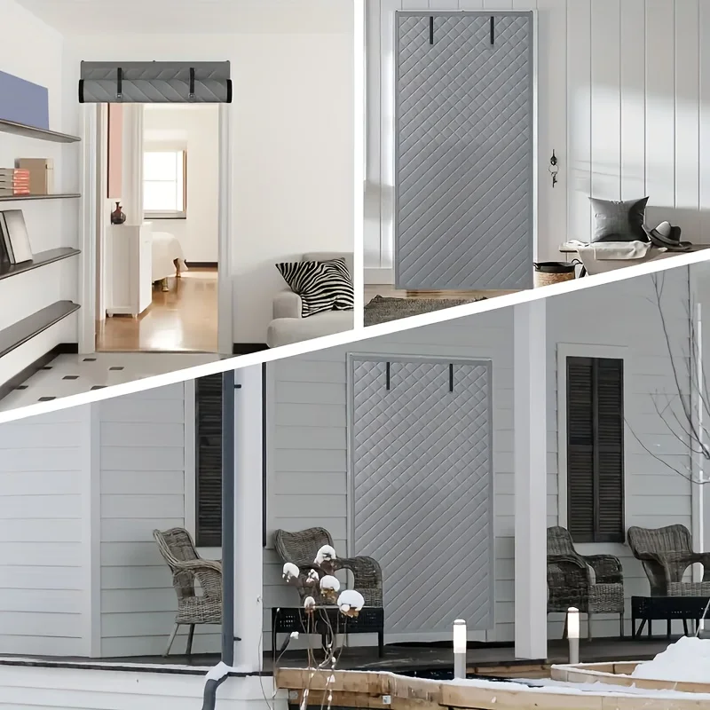 Thermal Door Curtain - Winter Insulated Roll Up Cover with Storage Buckle, Easy Install