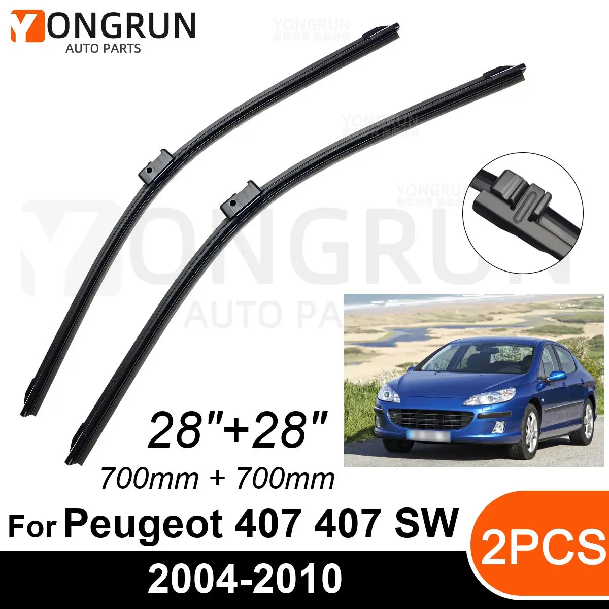 

Car Front Windshield Wipers For Peugeot 407 407 SW 2004-2010 Wiper Blade Rubber 28"+28" Car Windshield Windscreen Accessories