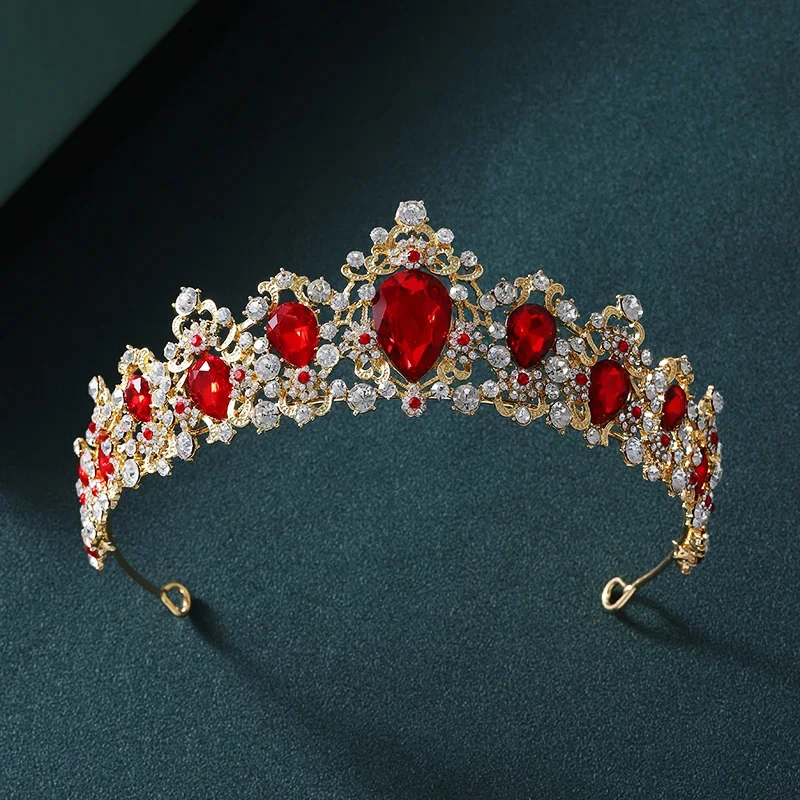 Baroque Red Crystal Tiaras And Crowns Rhinestone Bridal Diadem Crown Tiara For Women Wedding Hair Accessories Jewelry