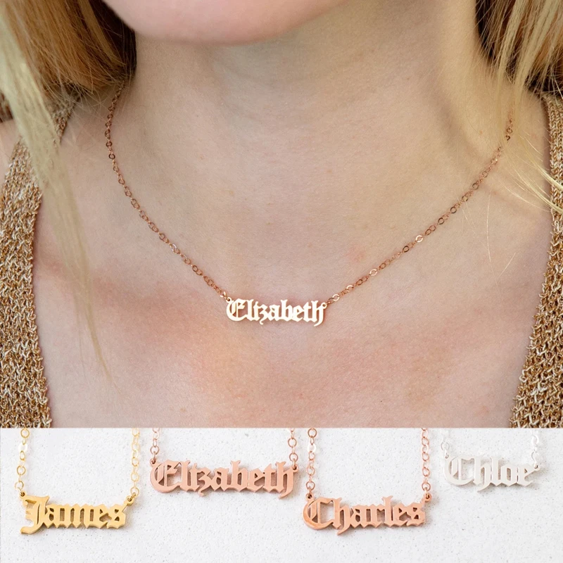 Free Box Old English Style Name Necklace Personalized Name Necklace