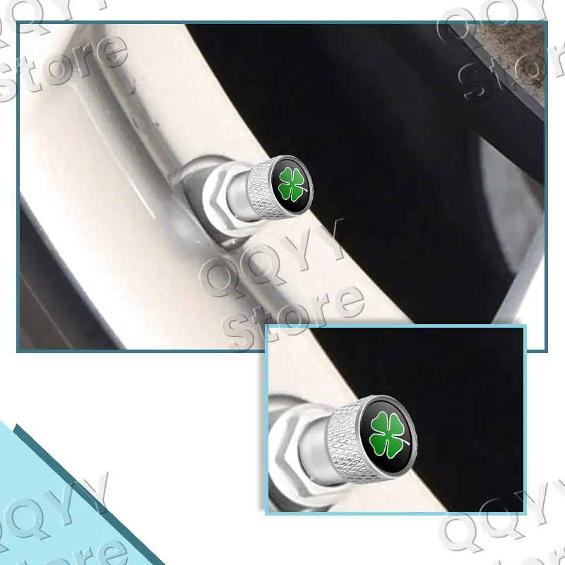 Alfa Romeo Exterior Decor: Four Leaf Clover Wheel Valve Caps - Set of 4