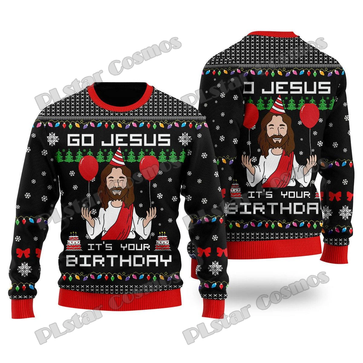 thumbnail image 1 of Suéter navideño feo con estampado 3D de Jiu Jitsu con Jesús te respalda para hombres y mujeres, suéter de punto informal de invierno MY19, 1 of 5
