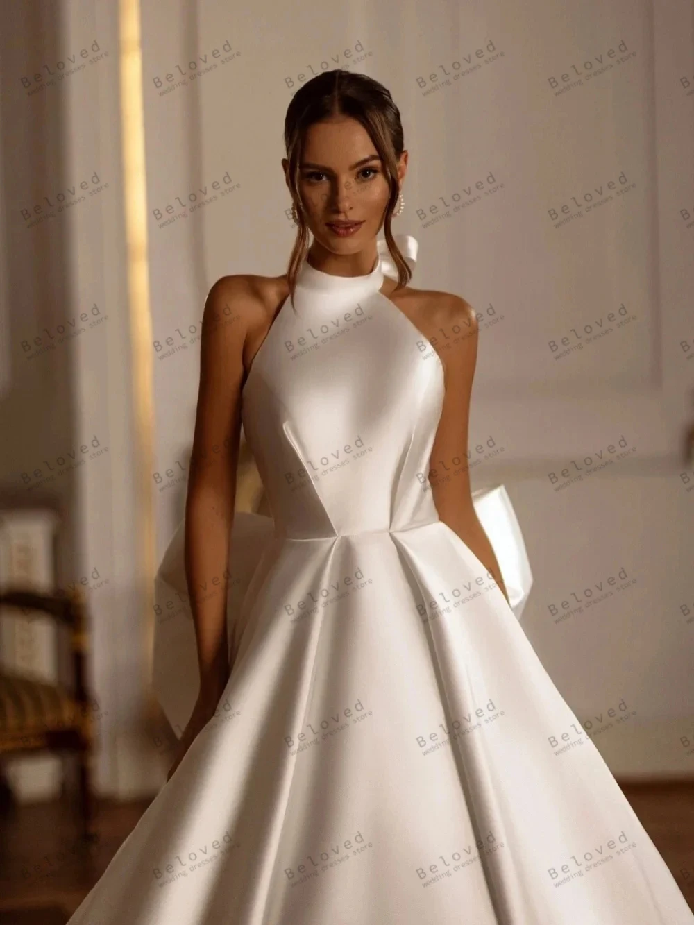 Graceful Wedding Dresses Luxury Bridal Gowns A-Line Satin Robes Halter Neck Robes For Formal Party Vestidos De Novia Customized wedding dresses