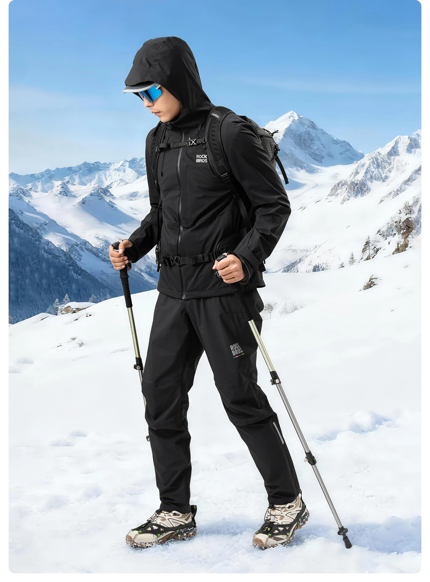 Side view crampons on shoe