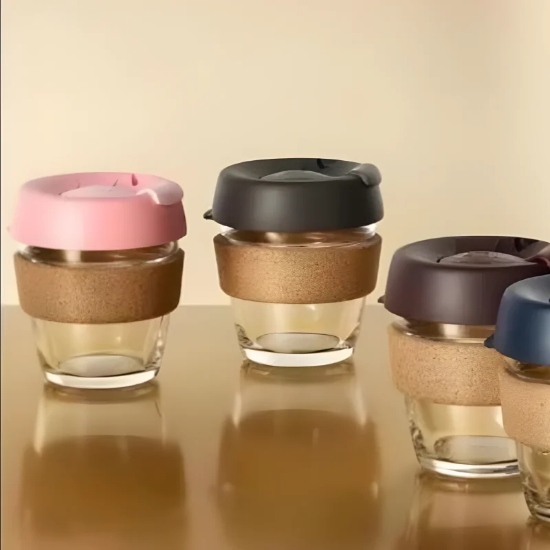 Silica gel glass coffee cup cork set insulation against hot ideas cup