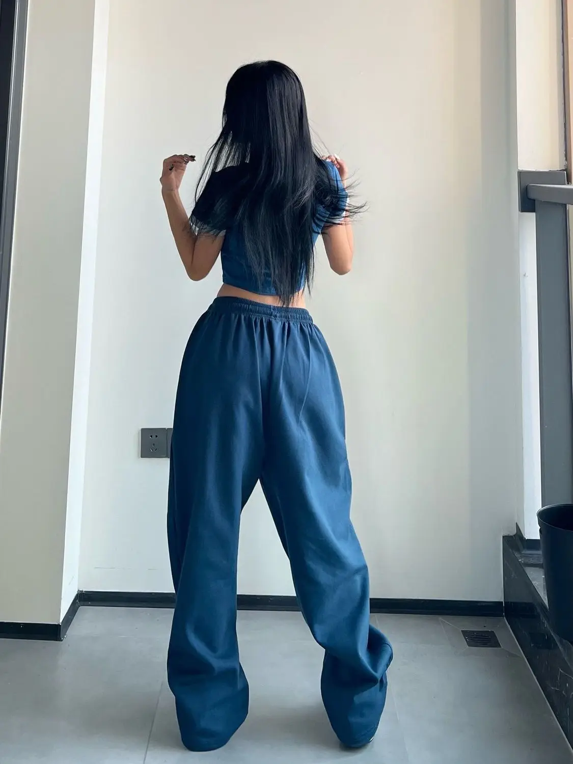 Hippie Y2K Blue Jogging Sweatpants Women Kpop Streetwear