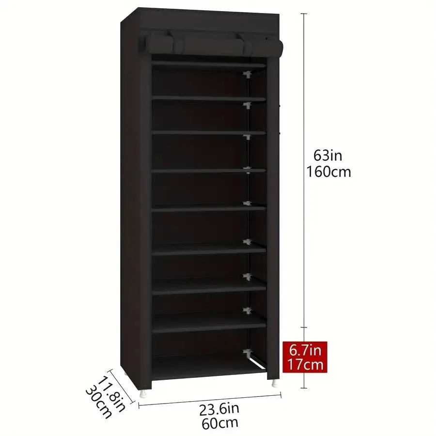 1pc 10-Tier High Capacity Shoe Rack Manager with Dust Cover 9 Grid Shoe Rack Tube Diameter 12mm Entrance Shoe Rack Saves Space 3