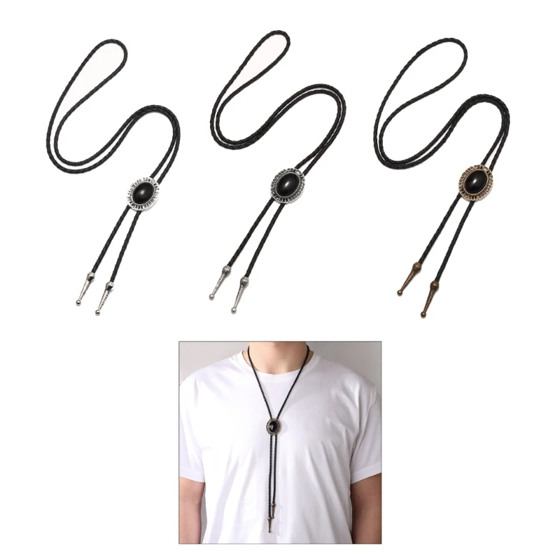 

Shinning Obsidian Decors Bolo Tie for Men Women Bridegroom Wedding Necklace Western Cowboy Necktie Bolo Tie for Shirt