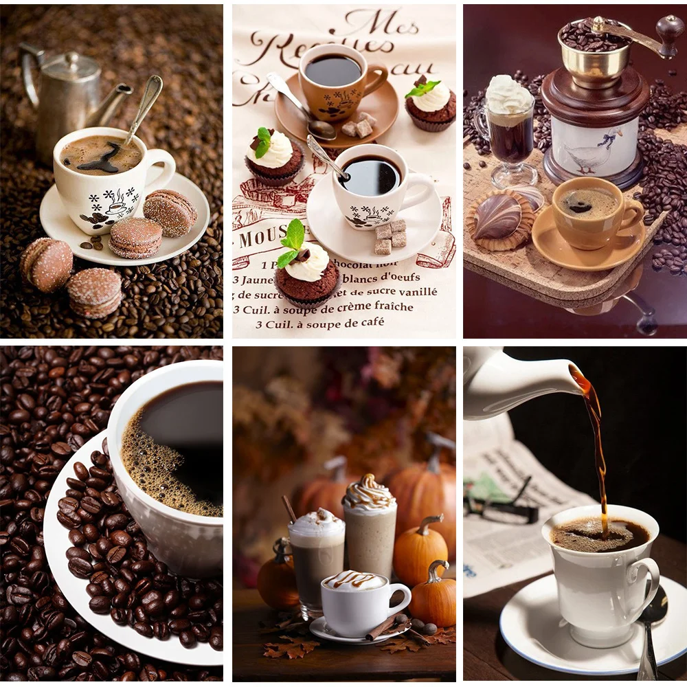 Diamond Embroidery Coffee Full Display Diamond Mosaic Landscape Painting Square Rhinestones Art Home Decor diamond painting