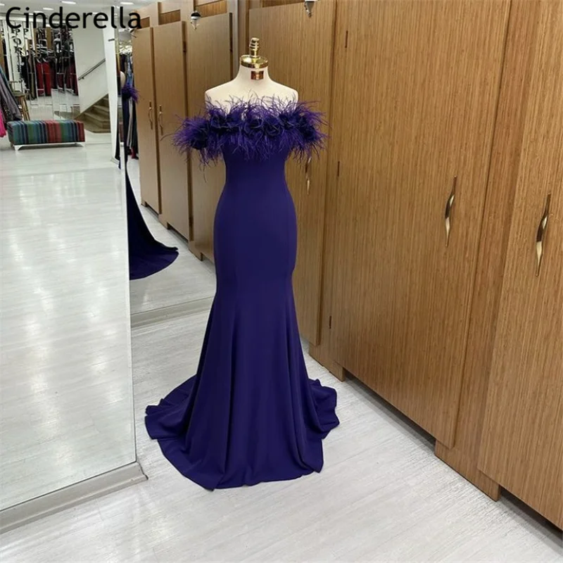 

Feather Prom Dresses Purple Strapless Mermaid Mate Mate Silk Satin With Lace Up Back vestidos de fiesta de noche 2024 New