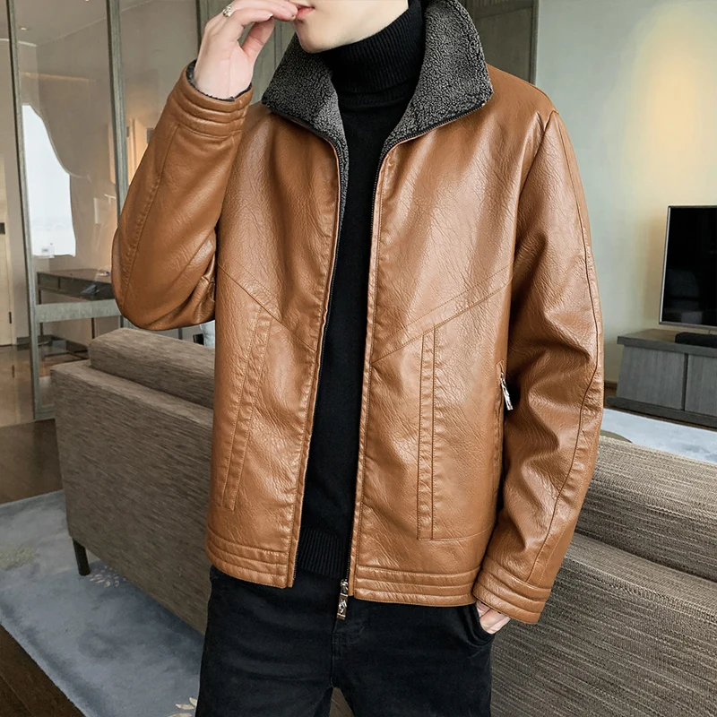 2024 Retro Style Leather Jacket Men's Autumn/winter Wool Lined Warm Coat Motorcycle Jacket Men's Fashion Jacket Slim Fit