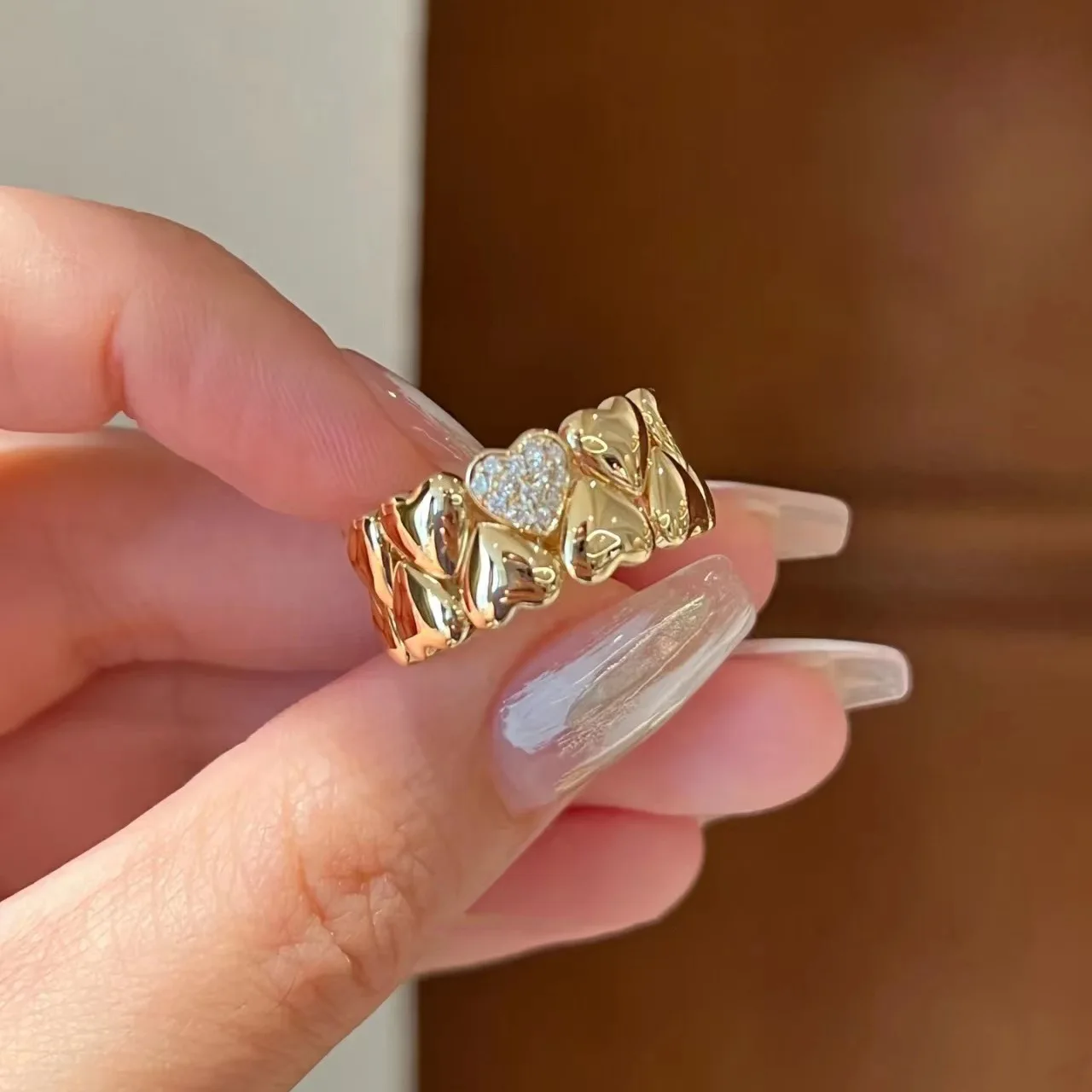 

Lava Feeling Design Love Micro Inlaid Zircon Sweet Cool Gentle Opening Ring Exquisite A Light and Luxurious Temperament Jewelry