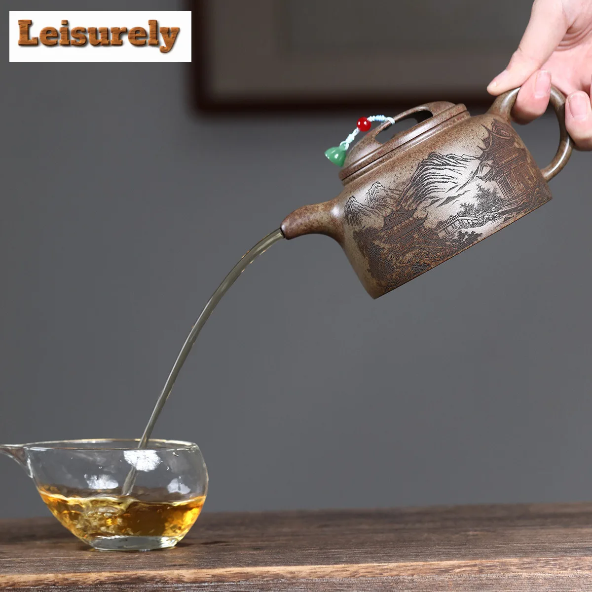 520ml Yixing Purple Clay Teapots Handmade Landscape Pot Raw Ore Wood-fired Porcelain Mud Kettle With Strainer Zisha Tea Set Gift