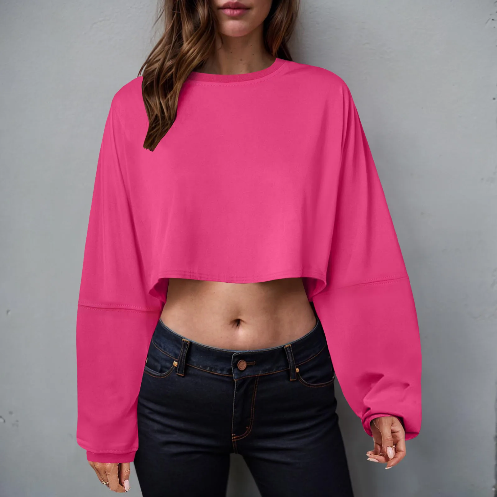 Long Sleeve Women’s Crop Top – Loose Fit Sportswear for Yoga & Gym