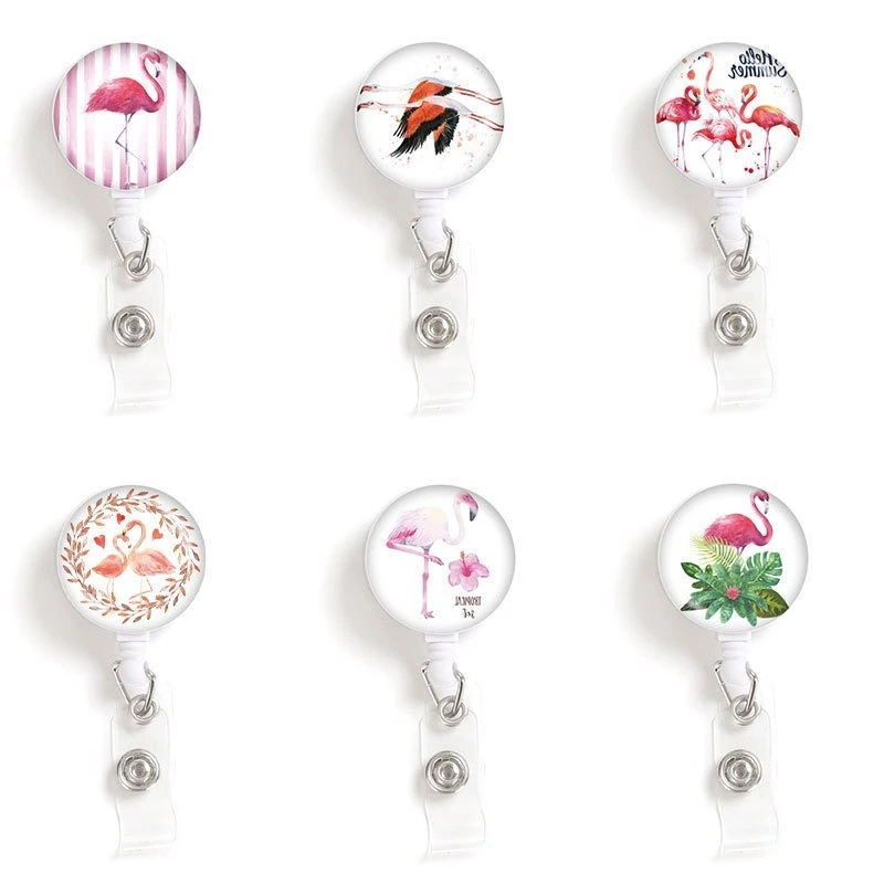 

Birds Pattern Retractable Badge Reel ID Tag Name Badge Reel Easy Pull Card Clip Nurse Staff Chest Badge Pass Work Card Clip Reel